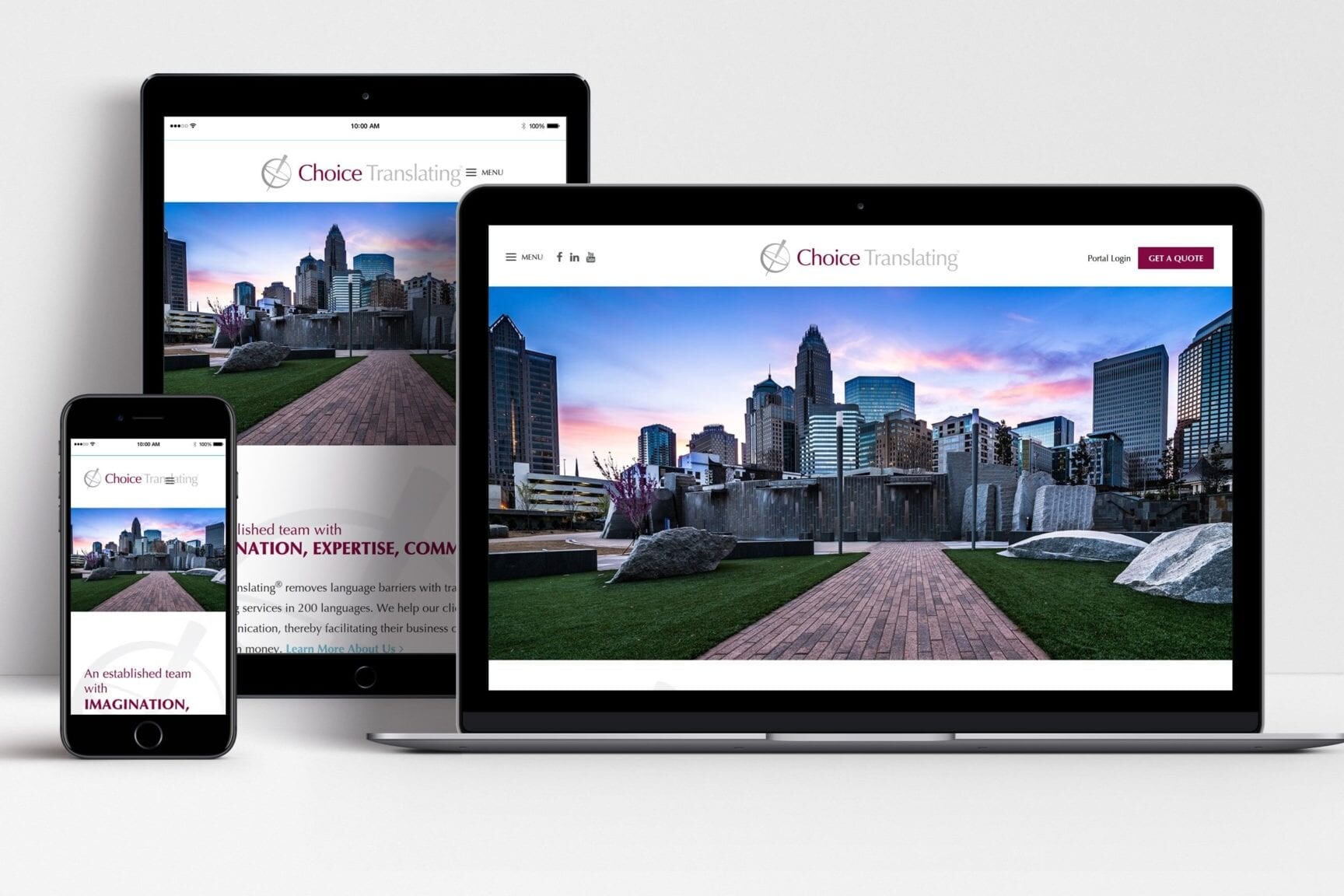 Choice Translating website shown on laptop, tablet and mobile