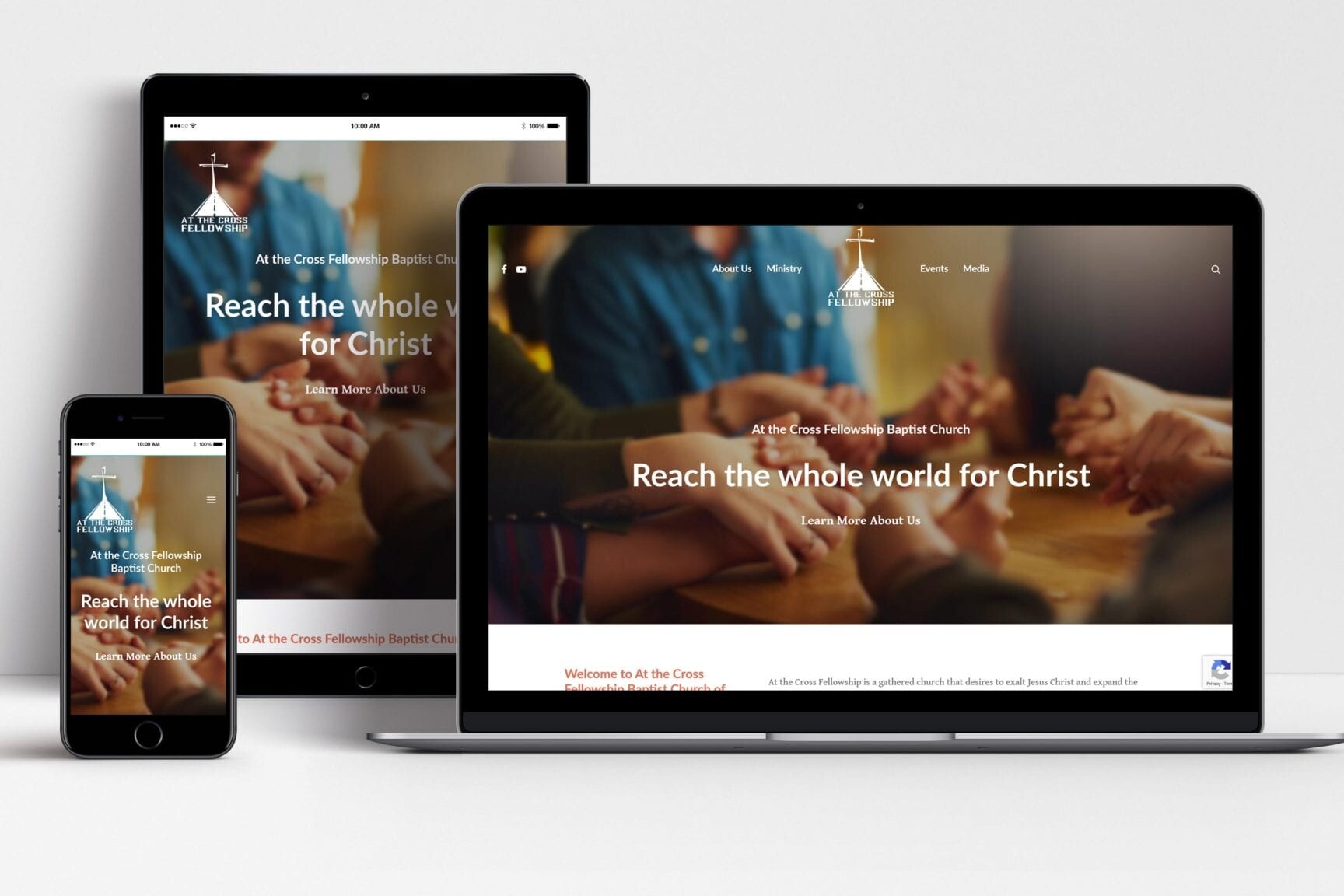 At the Cross Fellowship website shown on laptop, tablet and mobile