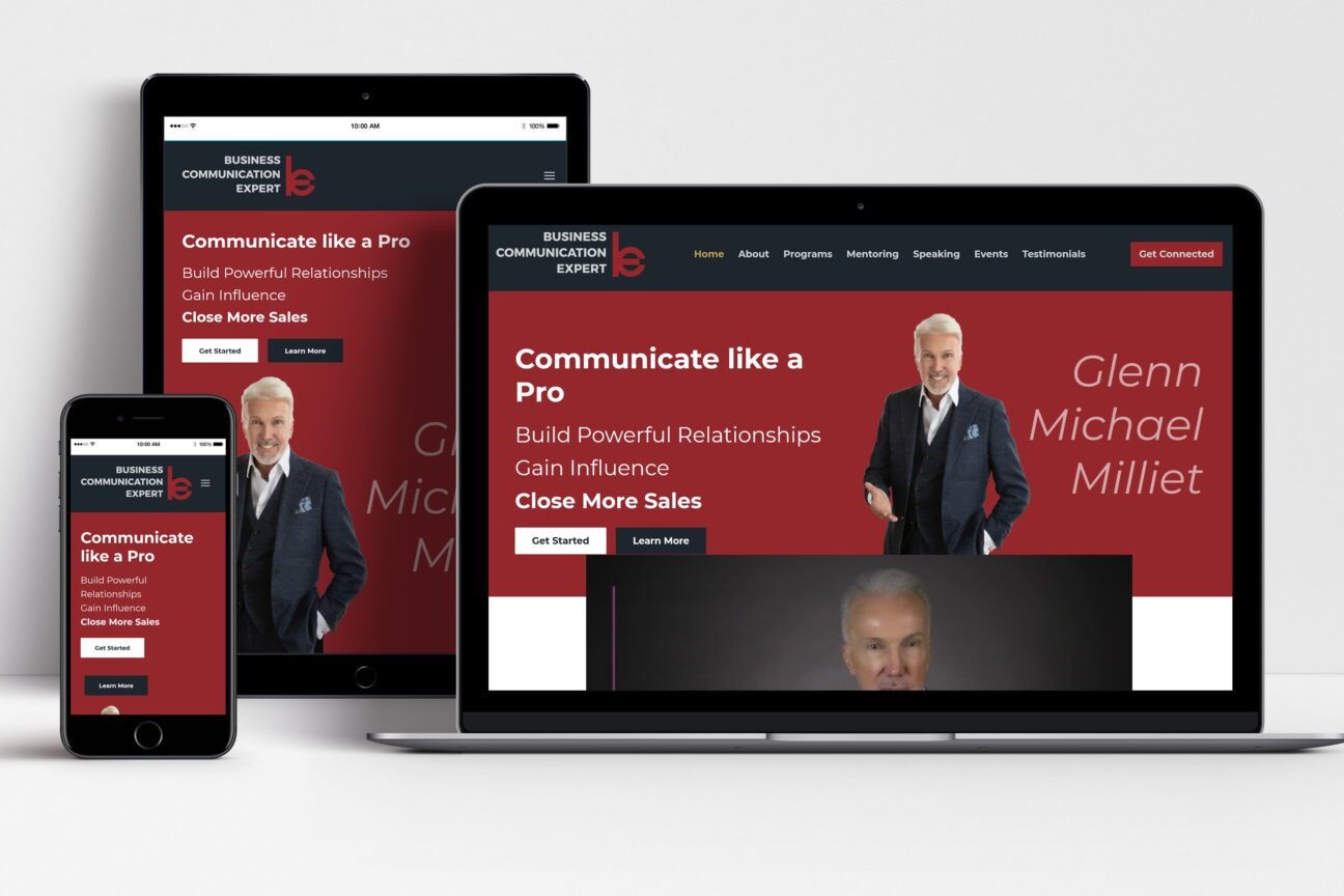 Business Communication Expert website shown on laptop, tablet and mobile
