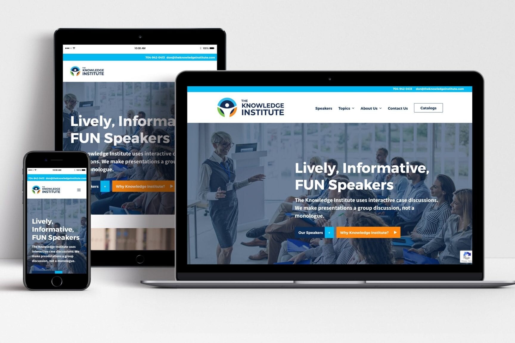 The Knowledge Institute website shown on laptop, tablet and mobile