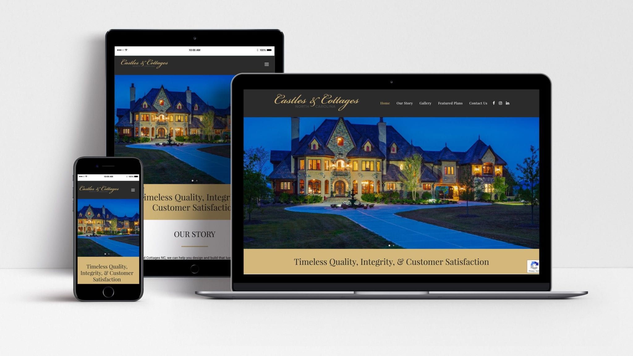 Castles and Cottages website shown on laptop, tablet and mobile