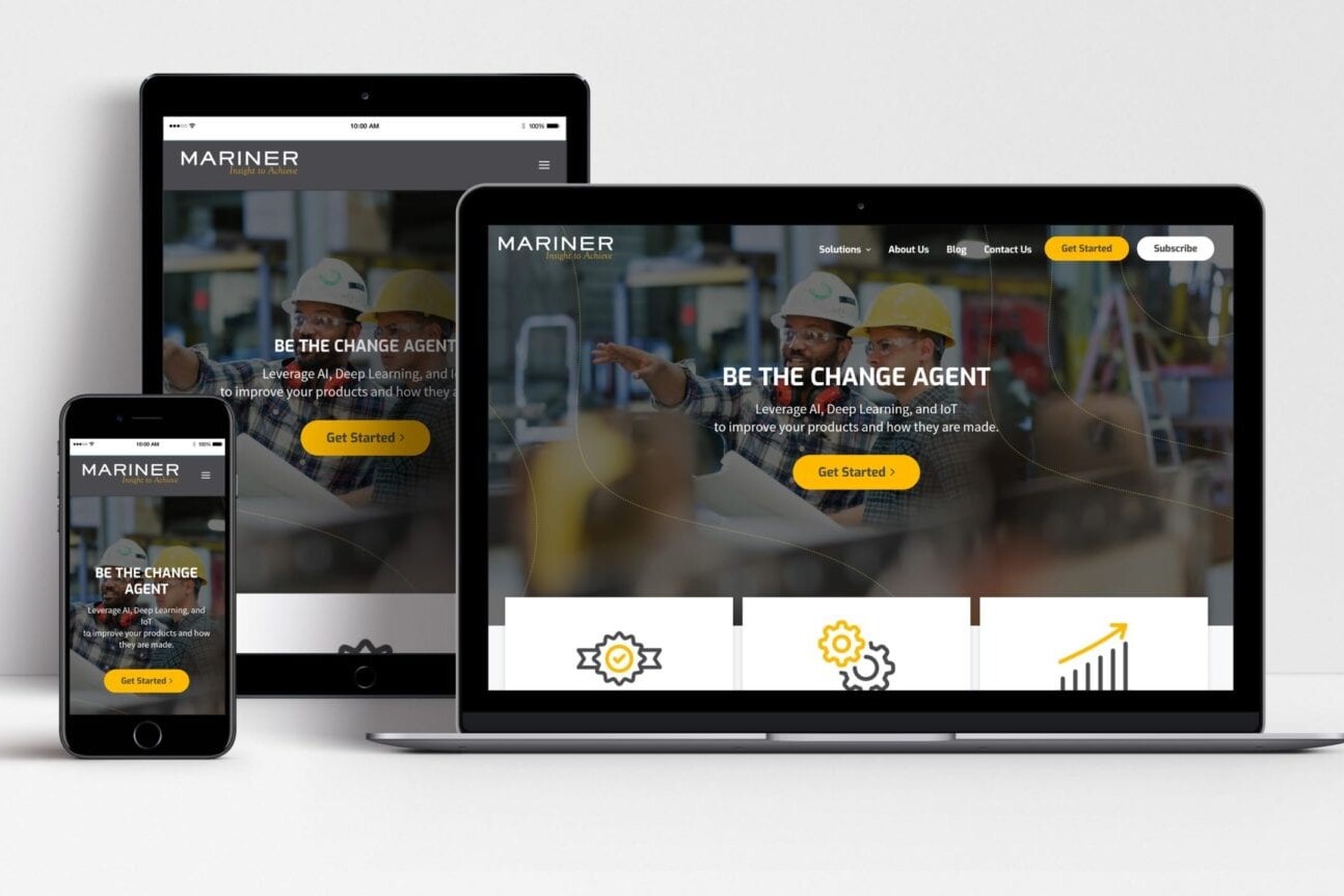 Mariner website shown on laptop, tablet and mobile