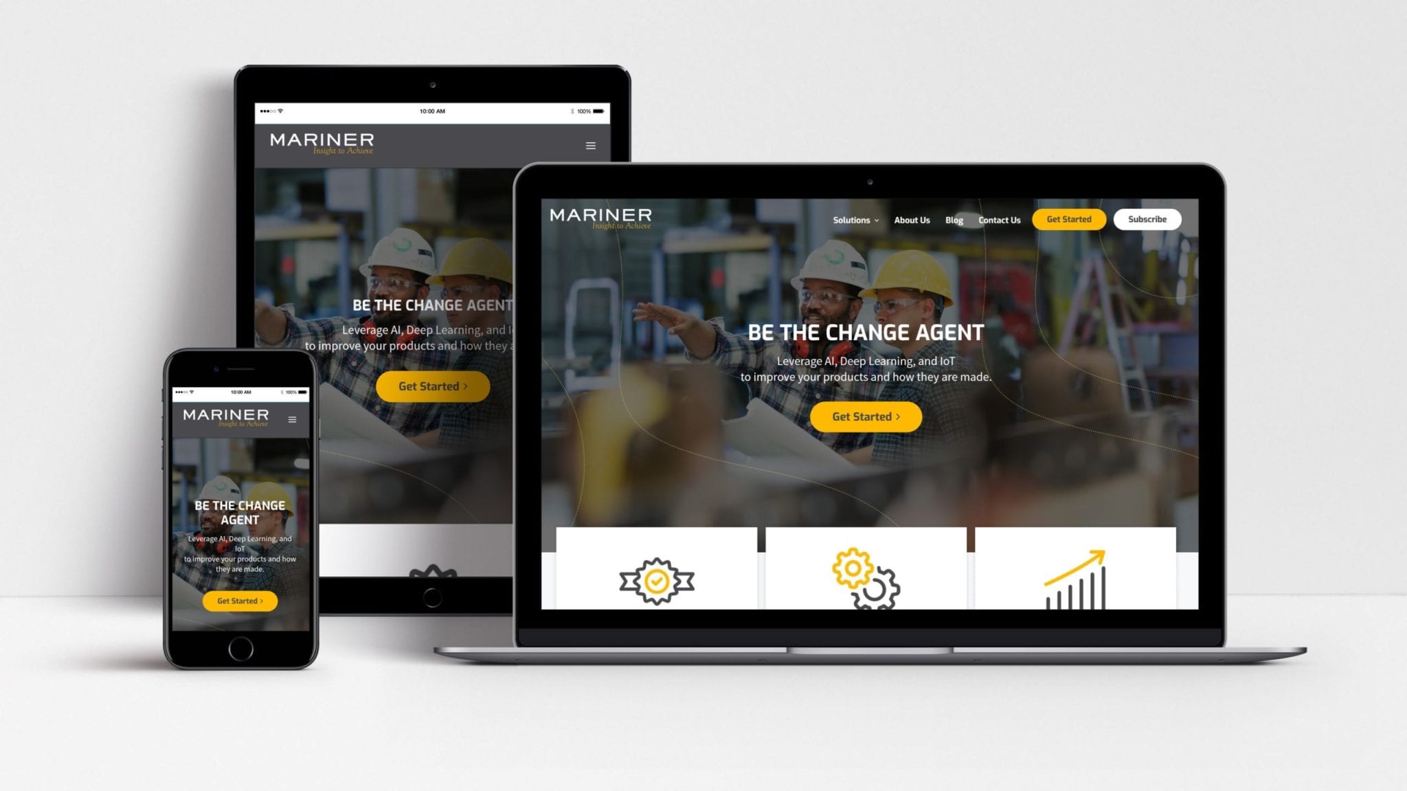Mariner website shown on laptop, tablet and mobile