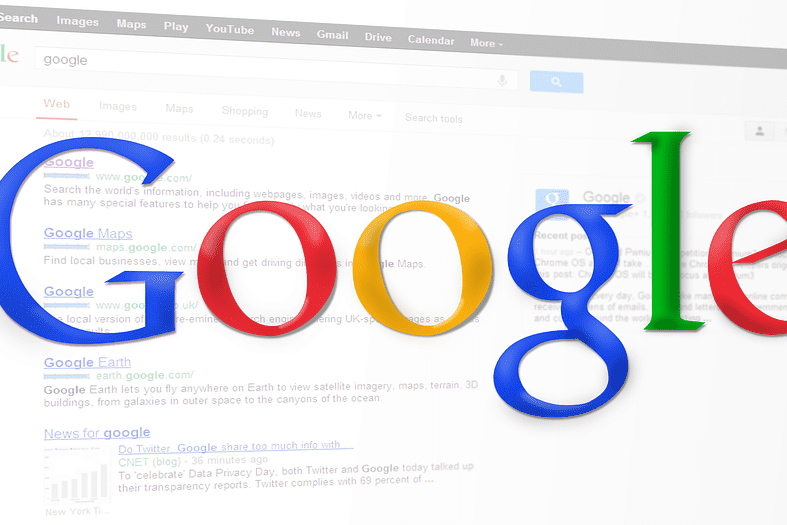 Google logo shown over search results