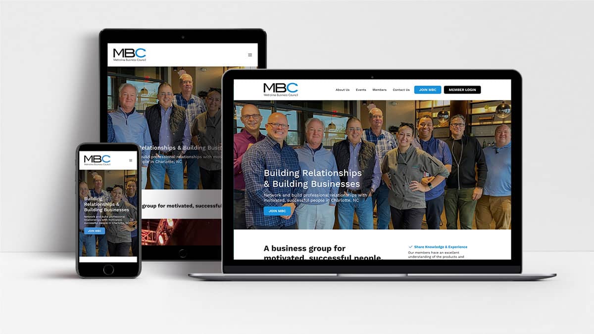 Metrolina Business Council website shown on laptop, tablet and mobile