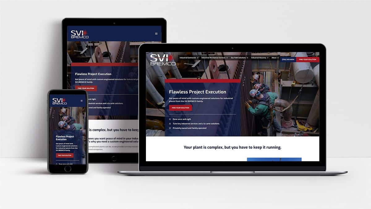 SVI Bremco website shown on laptop, tablet and mobile