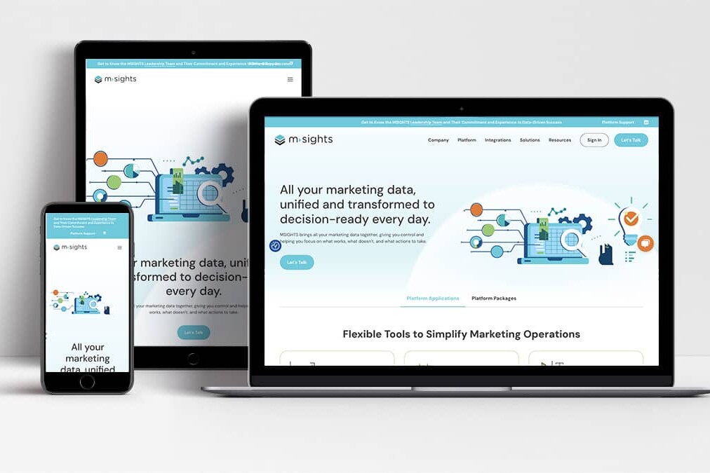 m-sights website shown on laptop, tablet and mobile