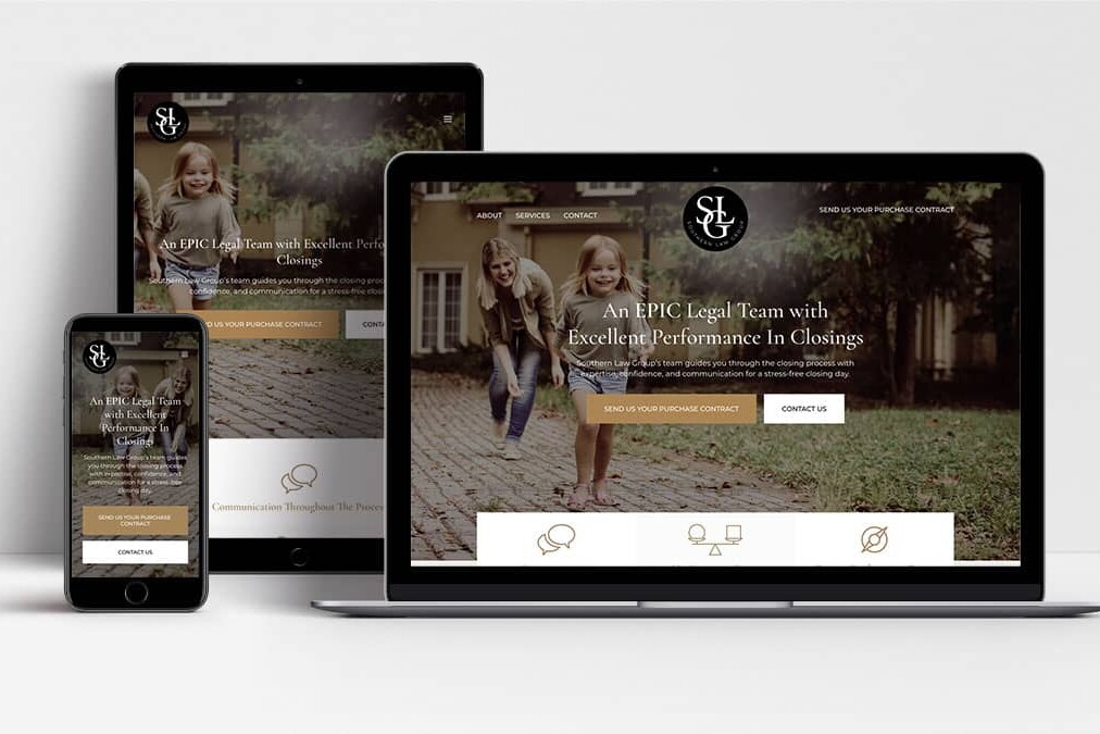 Southern Law Group website shown on laptop, tablet and mobile