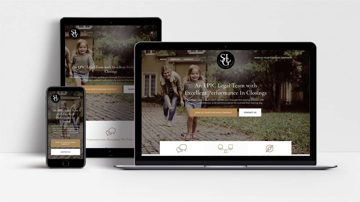 Southern Law Group website shown on laptop, tablet and mobile
