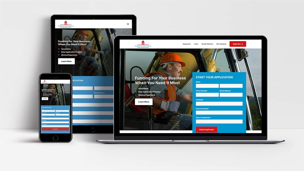 National Credit Funding website shown on laptop, tablet and mobile