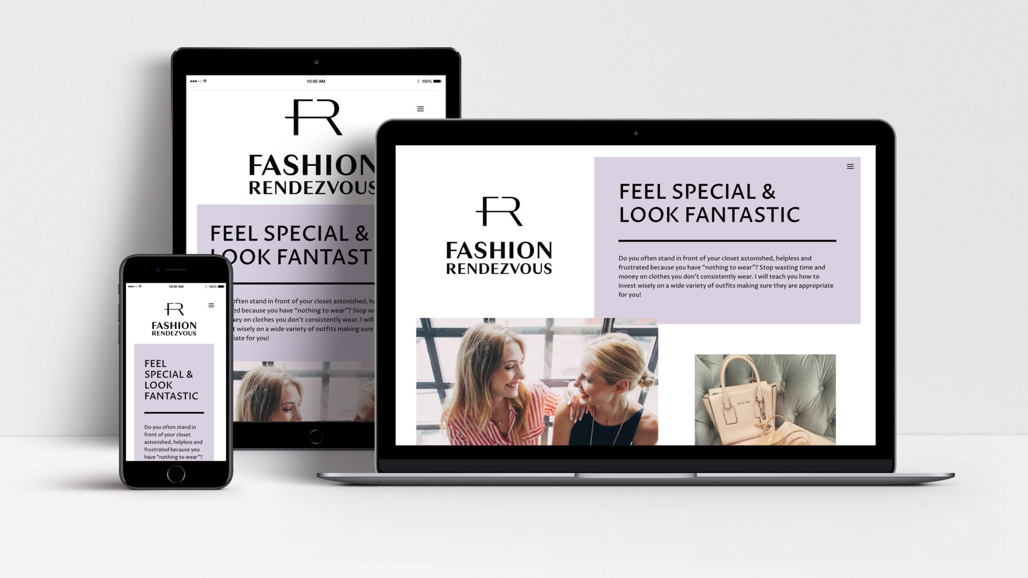 Fashion Rendezvous website shown on laptop, tablet and mobile