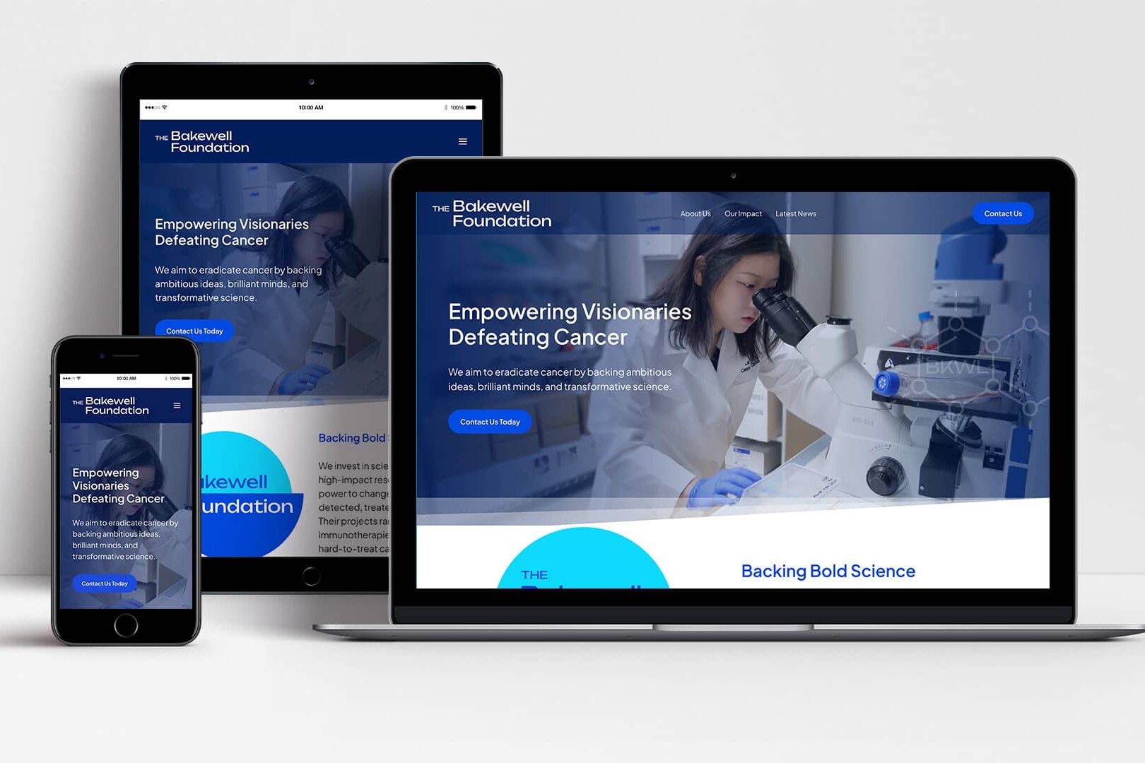 The Bakewell Foundation website shown on laptop, tablet and mobile