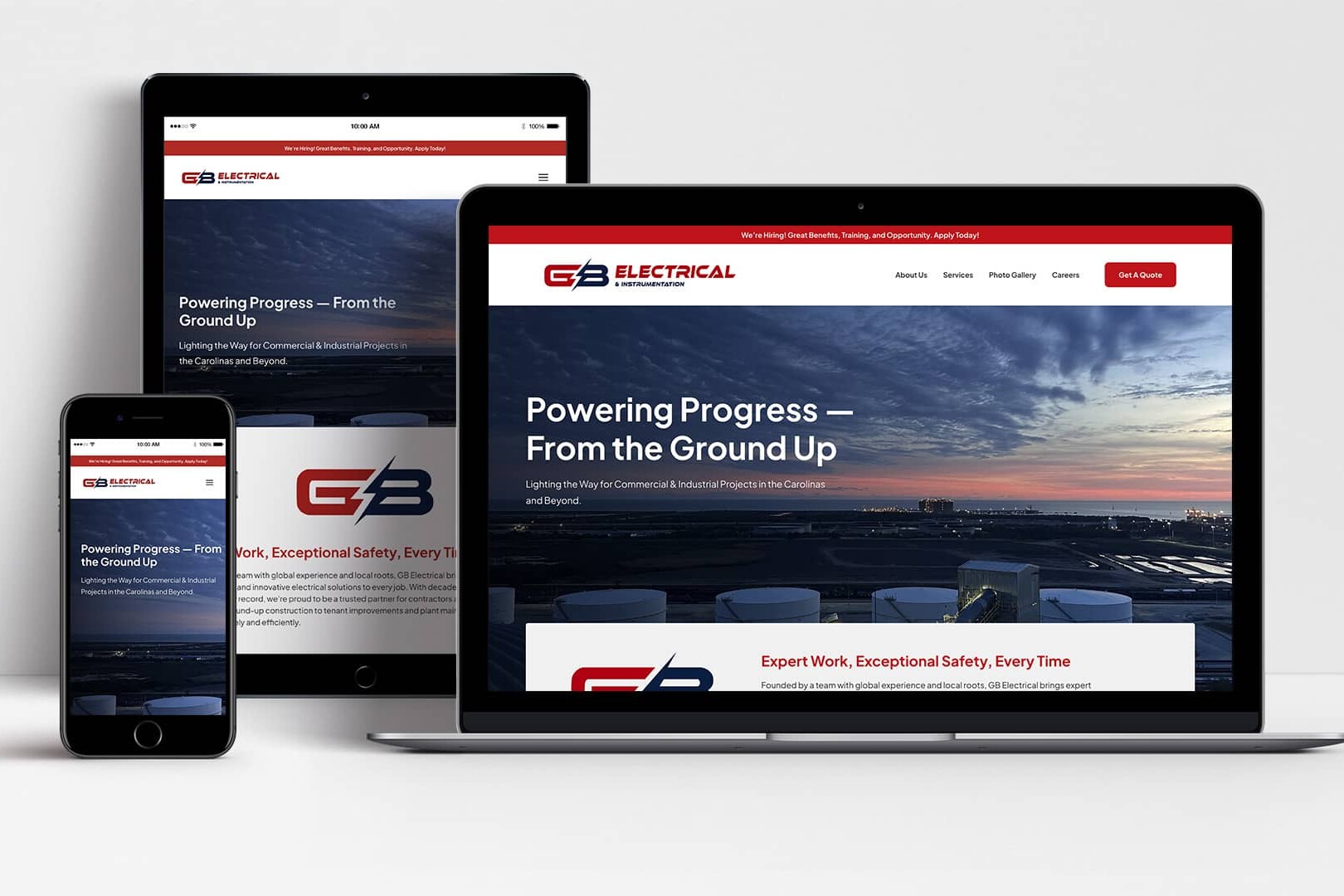 GB Electrical website shown on laptop, tablet and mobile