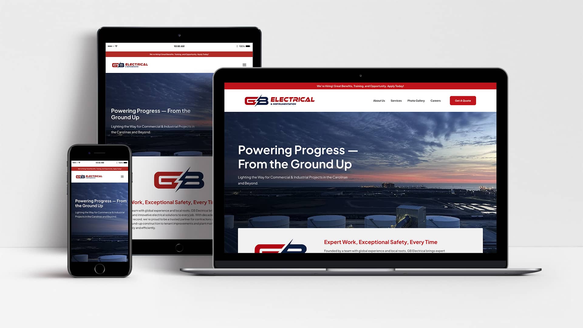 GB Electrical website shown on laptop, tablet and mobile