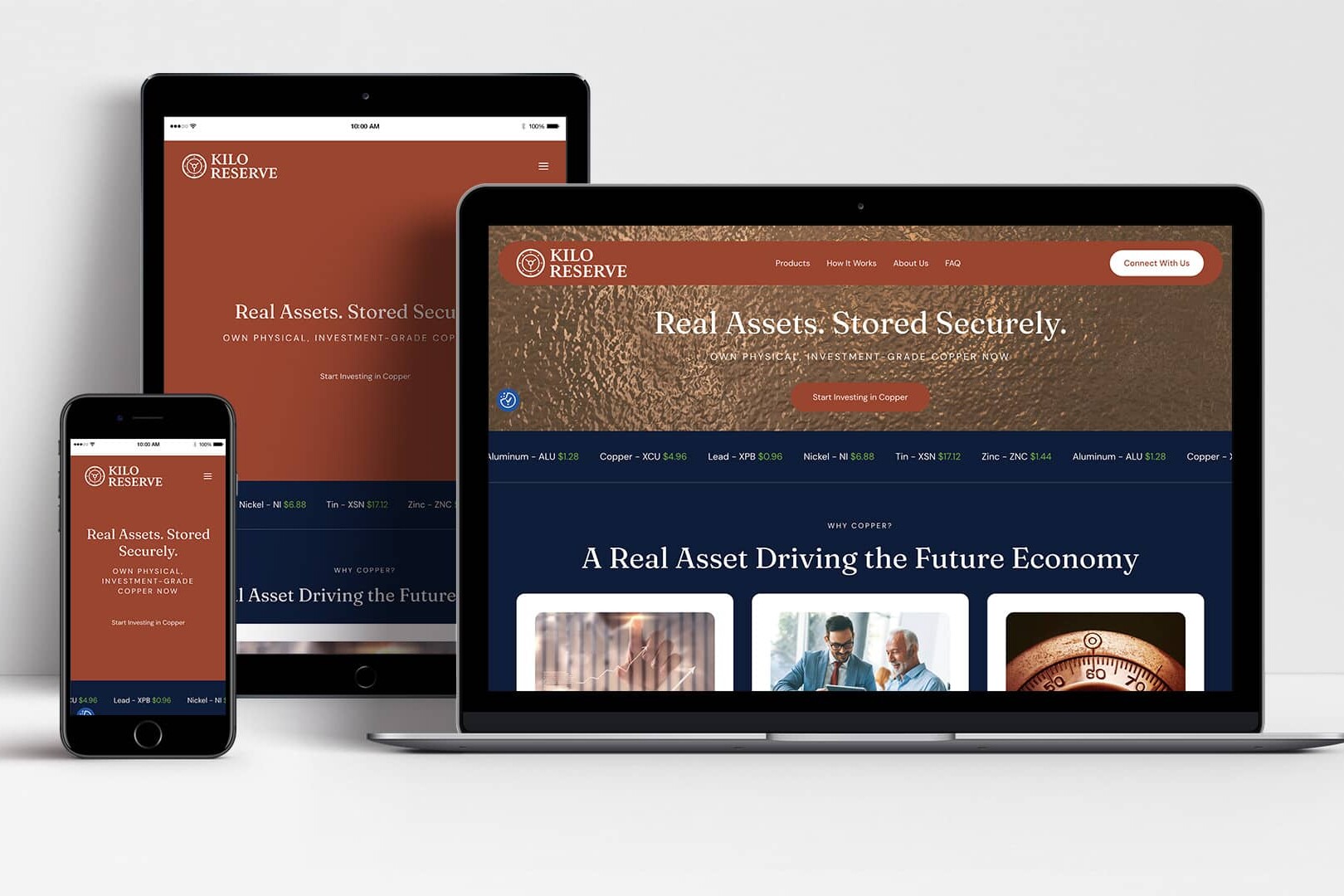 Kilo Reserve website shown on laptop, tablet and mobile