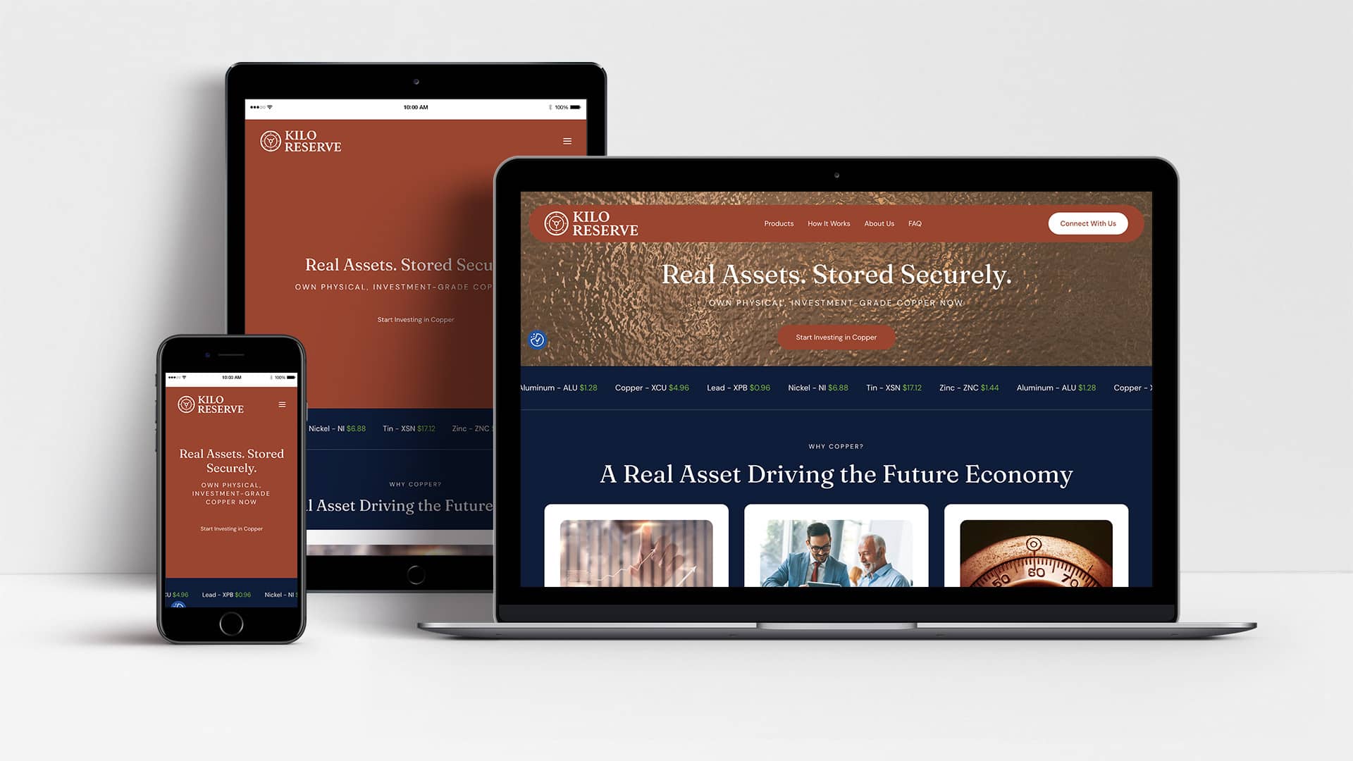 Kilo Reserve website shown on laptop, tablet and mobile