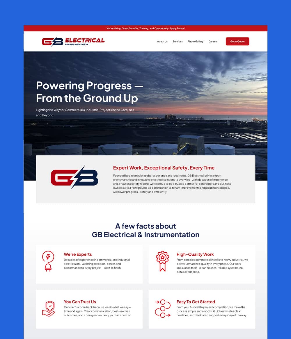 GB Electrical website homepage screenshot