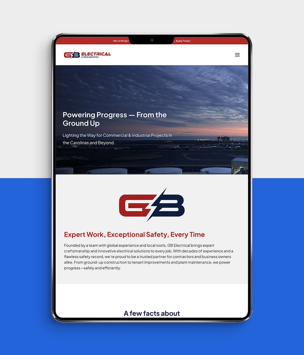 GB Electrical website shown on tablet