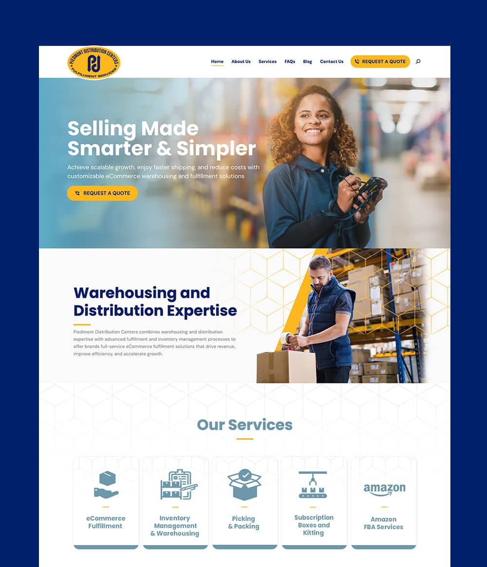 Piedmont Distribution Centers website homepage screenshot