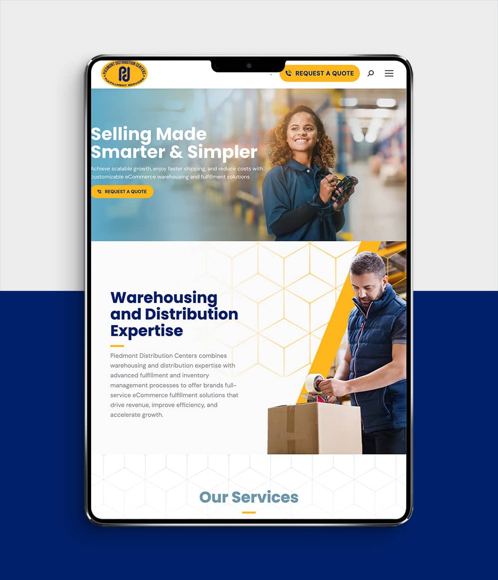 Piedmont Distribution Centers website shown on tablet