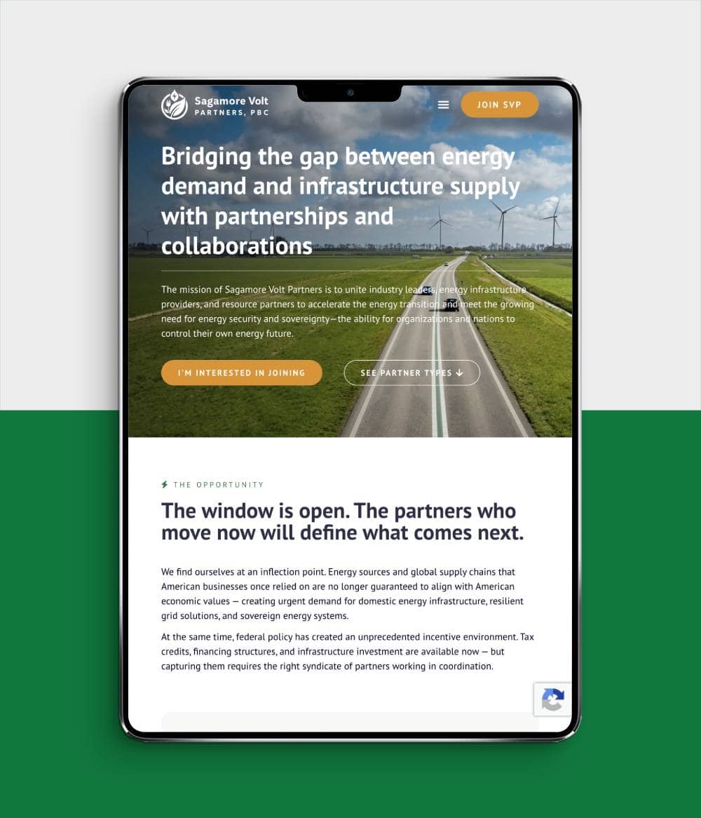 Sagamore Volt Partners website screenshot shown on tablet