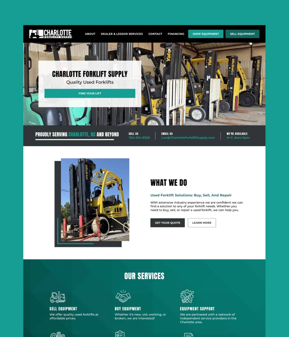 Charlotte Forklift Supply website home page screenshot